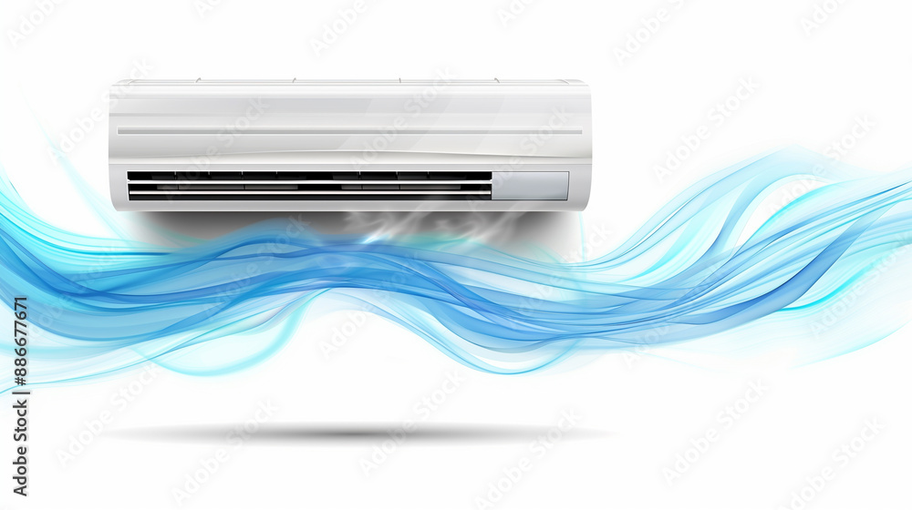 air conditioner with blown cold air on a white background. air conditioning room cooling in hot weather. a working air conditioner on a white background air conditioner with blown cold air on a white background. air conditioning room cooling in hot weather. a working air conditioner on a white background