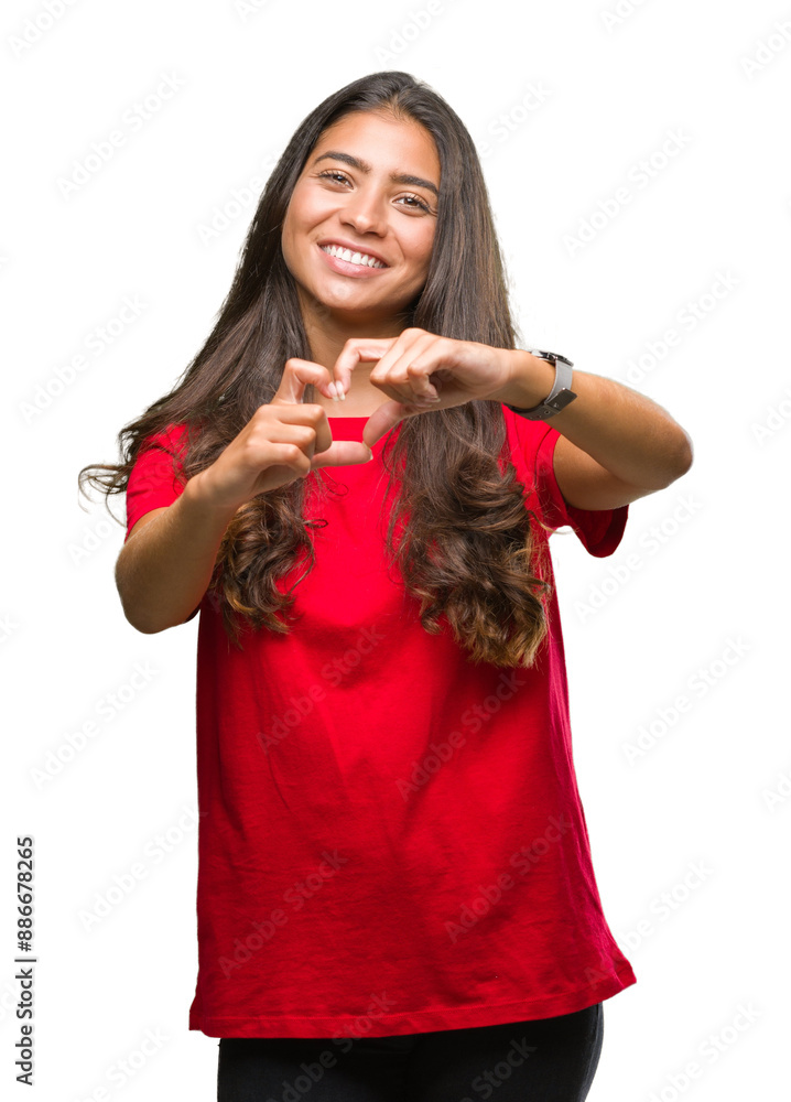 Young beautiful arab woman over isolated background smiling in love showing heart symbol and shape with hands. Romantic concept. Young beautiful arab woman over isolated background smiling in love showing heart symbol and shape with hands. Romantic concept.