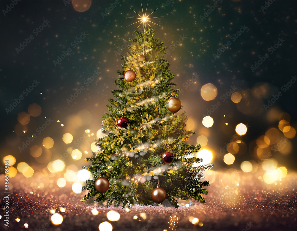 Obraz premium Christmas Background with Tree and Sparkles- A festive Christmas background with a decorate_1(69)