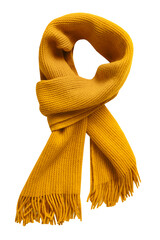 Yellow scarf isolated on white, autumn decor, fall clothing element.