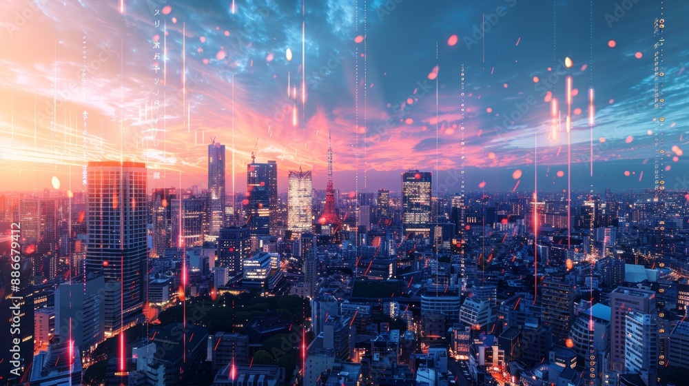 Forex Market Data in a City Skyline at Dusk with Currency Exchange Rates Overlay for Financial Insights Forex Market Data in a City Skyline at Dusk with Currency Exchange Rates Overlay for Financial Insights