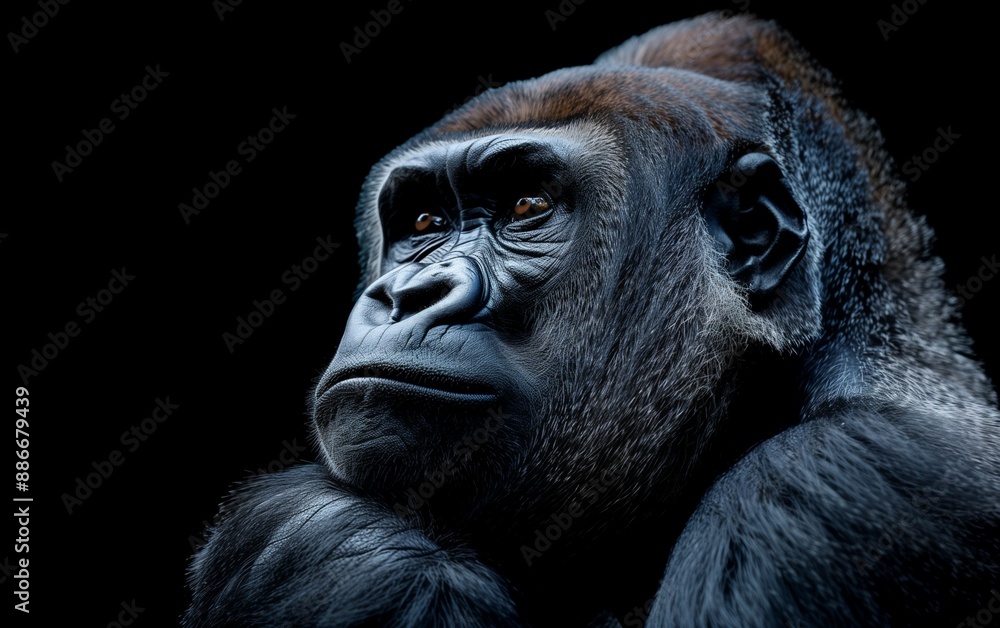Obraz premium Portrait of a gorilla isolated on black background.