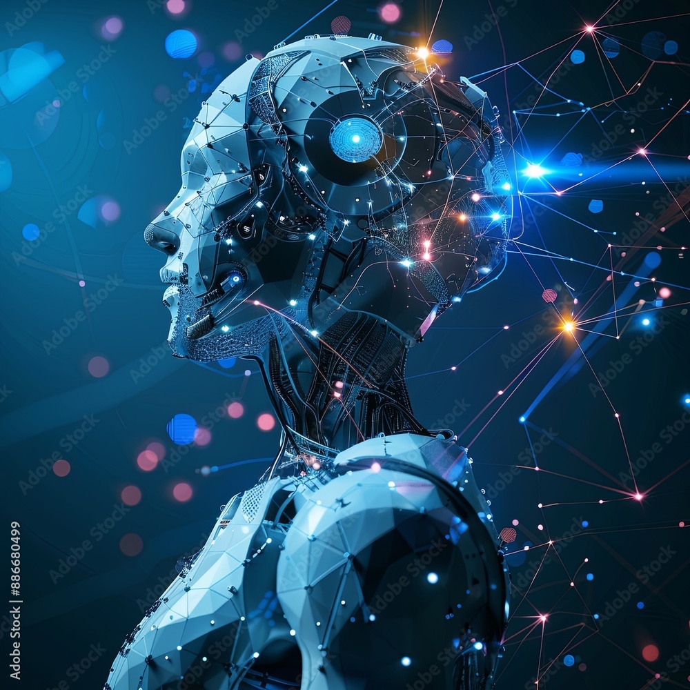 Fototapeta premium AI(Artificial Intelligence)concept,Abstract futuristic digital and technology on dark blue color background.