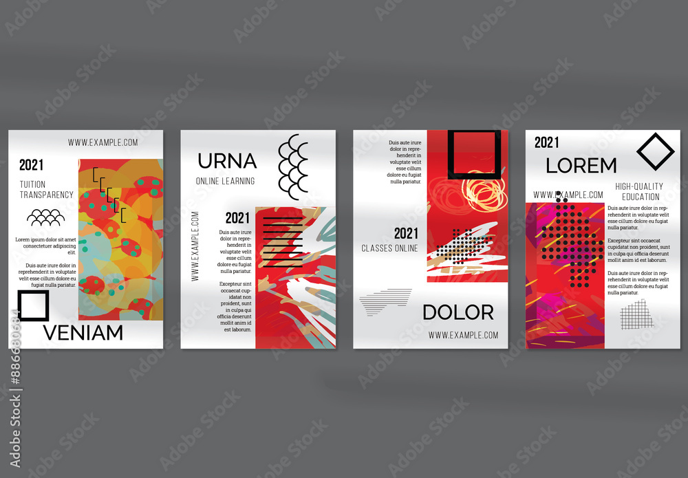 Flyer Layout with Geometric Shapes and Abstract Bright Rectangle on ...
