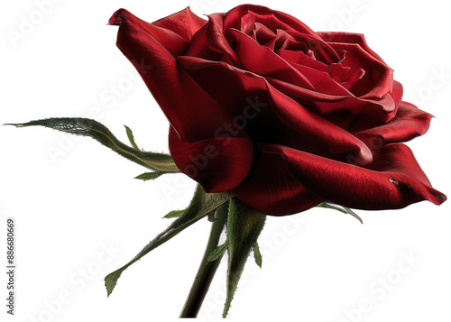 red rose with a stem on a black background