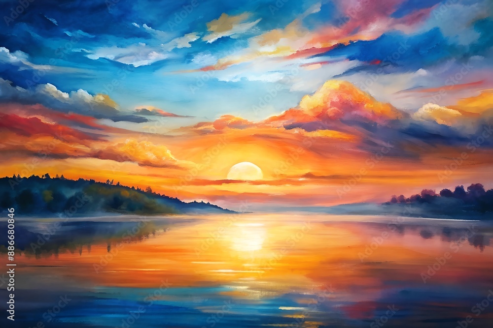 Fototapeta premium Abstract interpretation of early sunrise with bold colors. Perfect for modern art enthusiasts