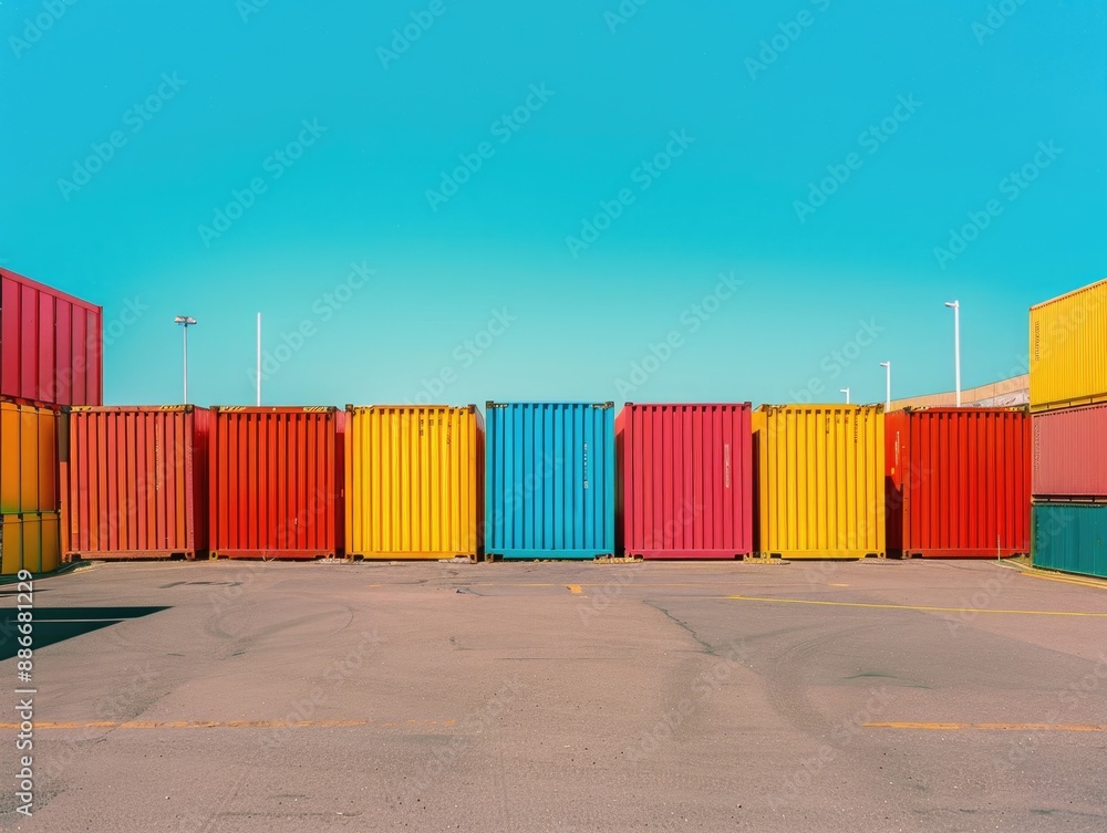 Fototapeta premium Parking lot filled with colorful shipping containers