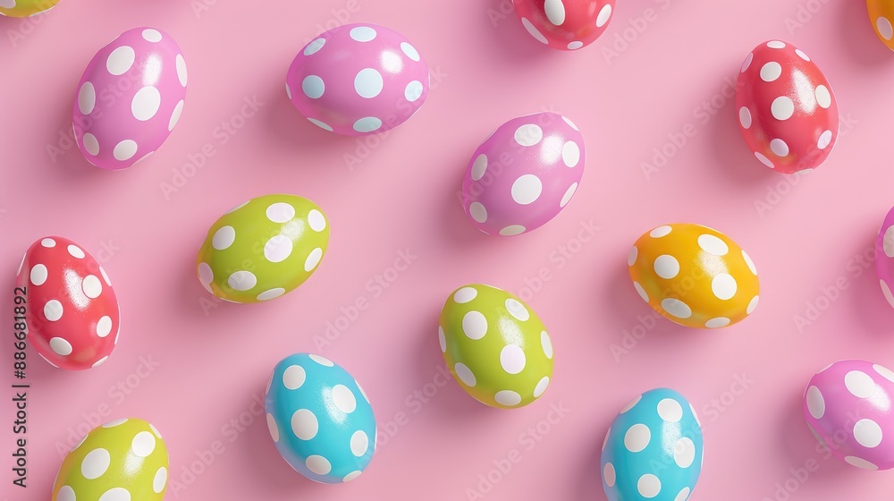 Colorful Easter eggs pattern with shadows on pink background Colorful Easter eggs pattern with shadows on pink background