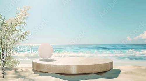 Vacation Vibes: 3D Podium on the Beach for Summer Display © WettE