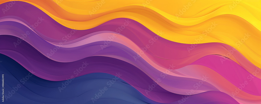 Obraz premium A lively gradient wave background with bold color transitions from yellow to purple, featuring