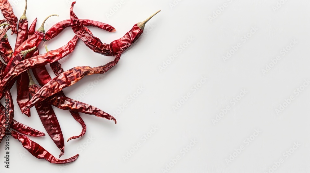 Dried chili peppers on white background with empty space Dried chili peppers on white background with empty space