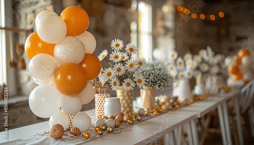 Birthday celebration with daisy theme and festive decorations 