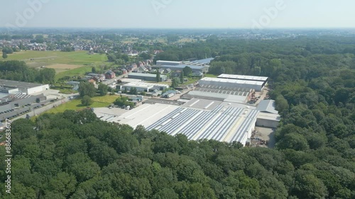 Wallpaper Mural factory industrial facility flying straight toward aerial in middle of forest trees green landscape Torontodigital.ca