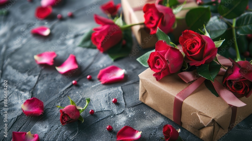 Fresh roses and gift boxes for Valentine s Day or International Women s Day Festive idea Fresh roses and gift boxes for Valentine s Day or International Women s Day Festive idea