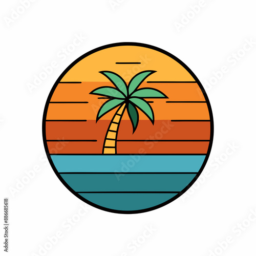 illustration of a palm tree sunset vector photo