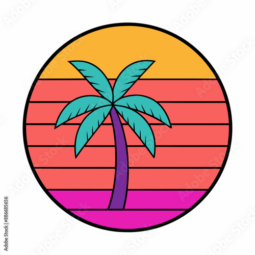 illustration of a palm tree sunset vector photo