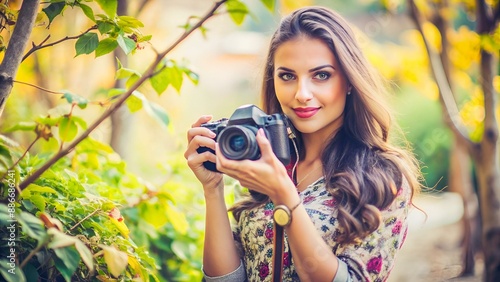 Belle femme passionnée de photographie