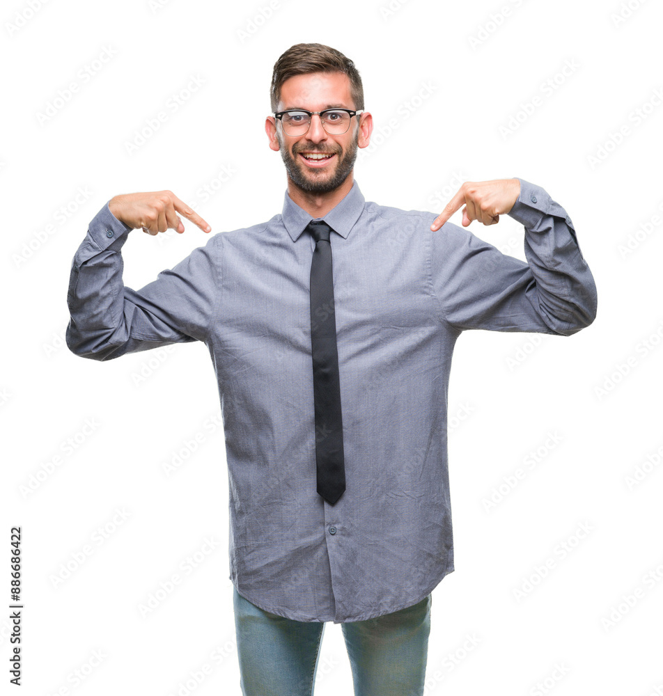 Young handsome business man over isolated background looking confident with smile on face, pointing oneself with fingers proud and happy. Young handsome business man over isolated background looking confident with smile on face, pointing oneself with fingers proud and happy.