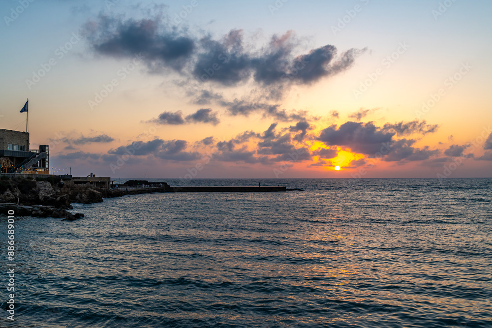 Sunset over the Mediterranean Sea at Caesarea National Park in Israel.
Sunset over the Mediterranean Sea at Caesarea National Park in Israel.