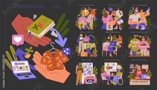 This is an illustrative representation of friends sharing a culture through various activities
