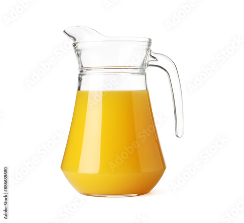 Tableau sur toile Tasty orange juice in jug isolated on white