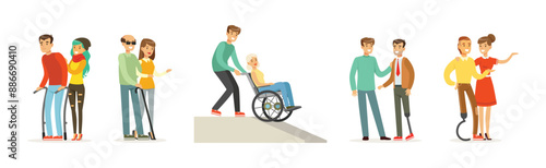 Disabled People Character with Different Disability Vector Set