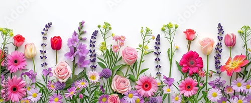 Colorful Floral Border on White Background