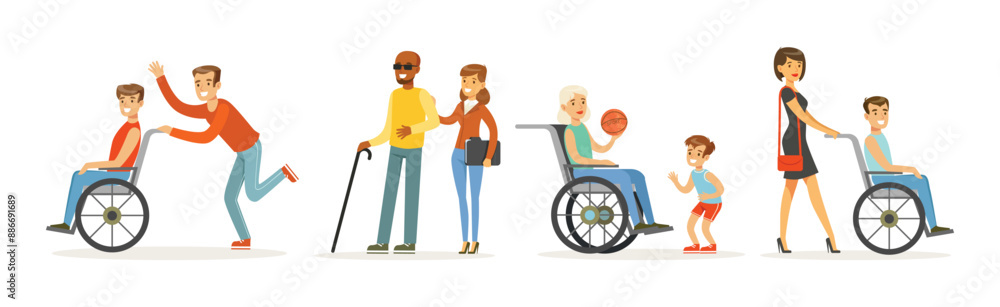 Disabled People Character with Different Disability Vector Set Disabled People Character with Different Disability Vector Set