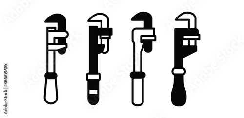 pipe wrench tool icon vector design symbol black white color simple illustration collection set isolated