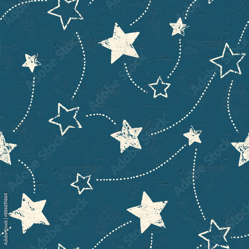 Canvas-taulu Seamless pattern with stars texture in dark blue shade, asterism astronomy theme
