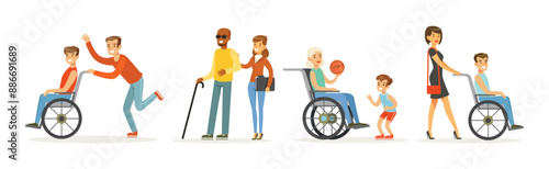 Disabled People Character with Different Disability Vector Set