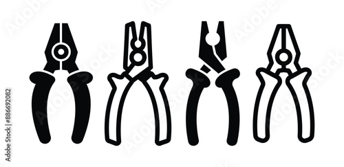 pliers tool icon vector design black white color simple illustration collection set isolated