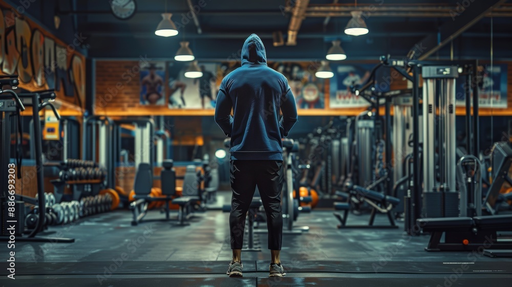 Determined Athlete Preparing for Workout in Modern Gym. Determined Athlete Preparing for Workout in Modern Gym.