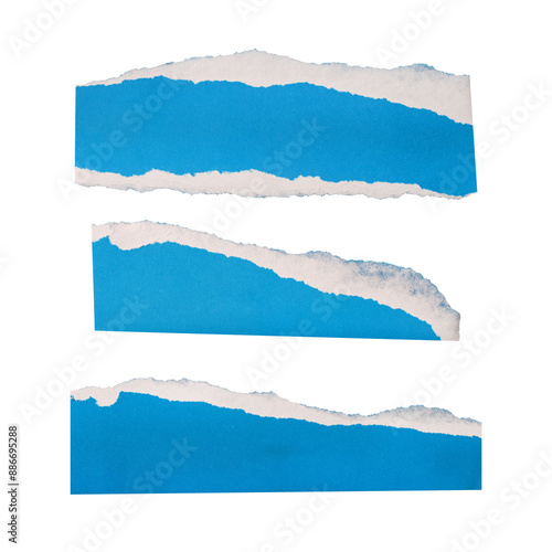 Blue torn paper edge sheets isolated on transparent background	