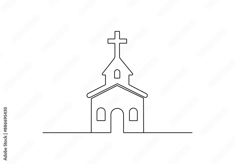 Church icon continuous one line art, line art vector illustration. Pro vector Church icon continuous one line art, line art vector illustration. Pro vector