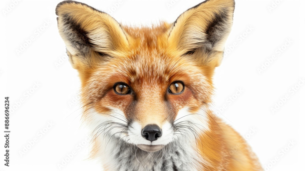 Fototapeta premium One year old Red Fox close up against white backdrop