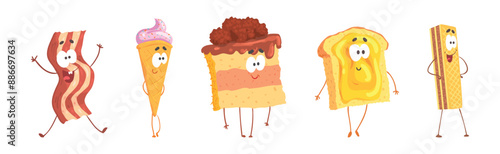 Funny Food Kawaii Character with Arm and Legs Vector Set
