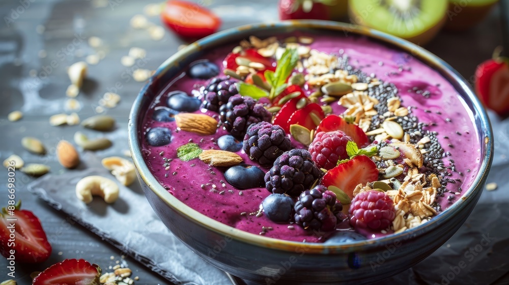 Energizing Acai Berry Smoothie Bowl Bursting with Fresh Fruits Nuts and Seeds for Healthy Living and Wellness Energizing Acai Berry Smoothie Bowl Bursting with Fresh Fruits Nuts and Seeds for Healthy Living and Wellness