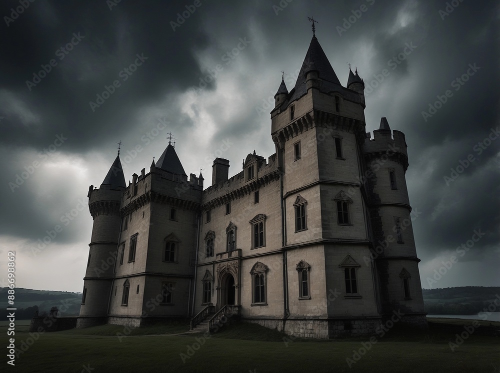 an old and abandoned castle with a dark sky in the background an old and abandoned castle with a dark sky in the background