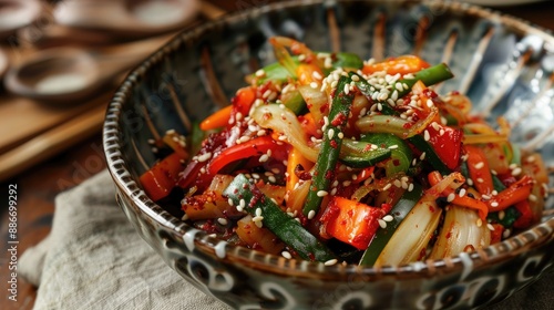 Healthy side dish of marinated mixed vegetables in Korean cuisine