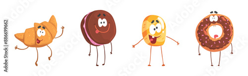 Funny Food Kawaii Character with Arm and Legs Vector Set