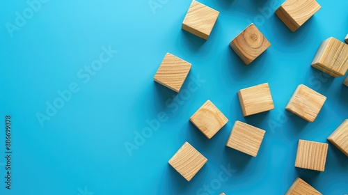 Idioms in English grammar lesson with wooden blocks on blue background