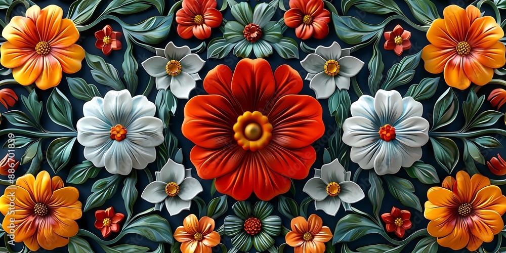 A Mexican pattern featuring vibrant floral motifs and intricate geometric shapes, bright colors, detailed textures, fine lines, cultural heritage, seamless design, hd quality. A Mexican pattern featuring vibrant floral motifs and intricate geometric shapes, bright colors, detailed textures, fine lines, cultural heritage, seamless design, hd quality.