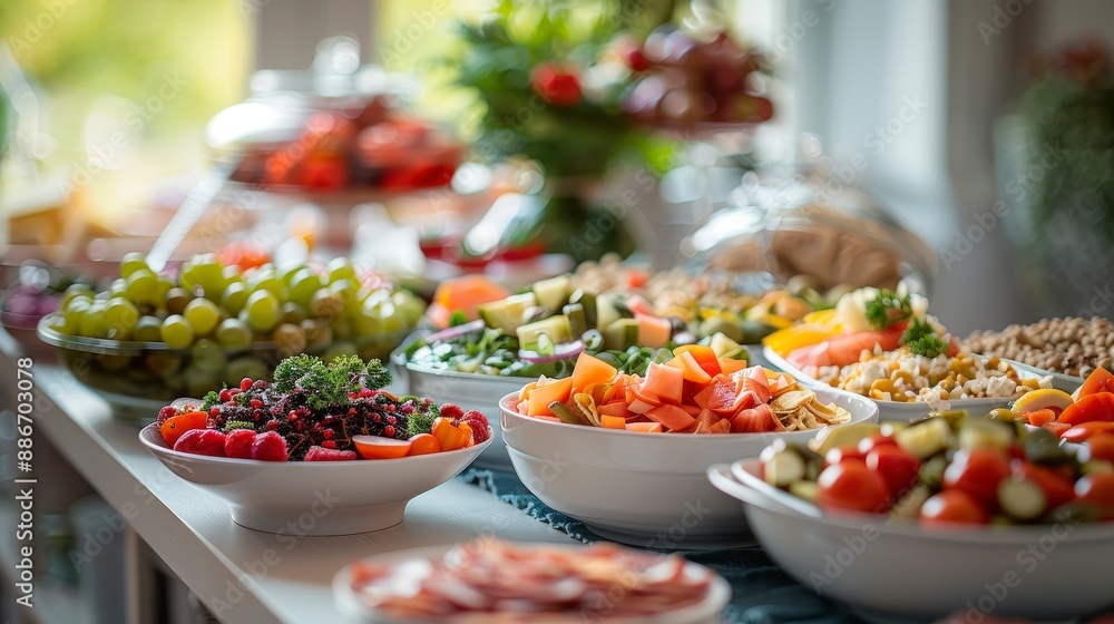 Delicious food spread on a white table. Delicious food spread on a white table.