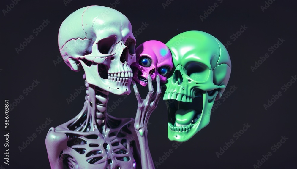 Skull holding an alien head full Skull holding an alien head full