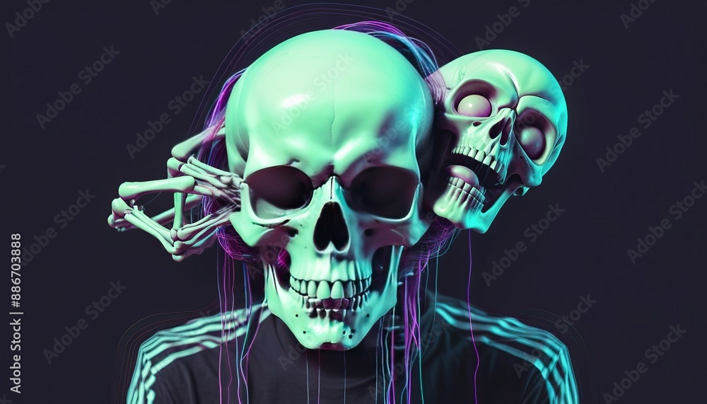 Skull holding an alien head full Skull holding an alien head full