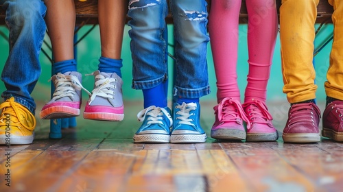 Melting Pot of Diversity Children's Feet in a Classroom A Vibrant Display of Multicultural Unity and Learning