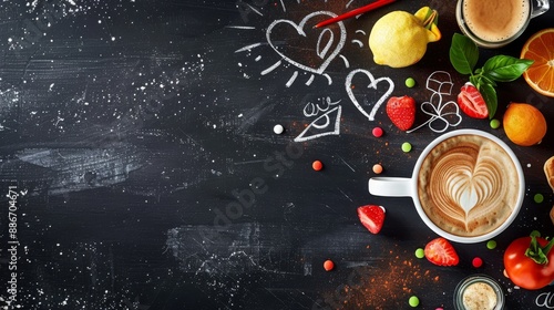 copy space background with Design a graphic to be printed on a redeemable voucher for a cafe with a blackboard theme and bright chalk colours. --ar 16:9 Job ID: d2602b2d-801b-4fe0-bddc-771626f7797c