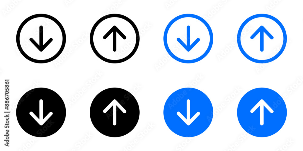 Arrow up and down icon. Direction sign. Arrow pictogram. Next symbol. Button forward illustration. Arrow up and down icon. Direction sign. Arrow pictogram. Next symbol. Button forward illustration.