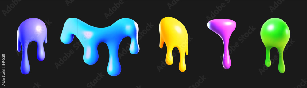 Collection of 3D vector abstract illustrations of paint flowing down, flowing abstract figures, abrasive dark drops. Collection of 3D vector abstract illustrations of paint flowing down, flowing abstract figures, abrasive dark drops.
